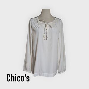 Chico's White Boho Flowy Top Blouse